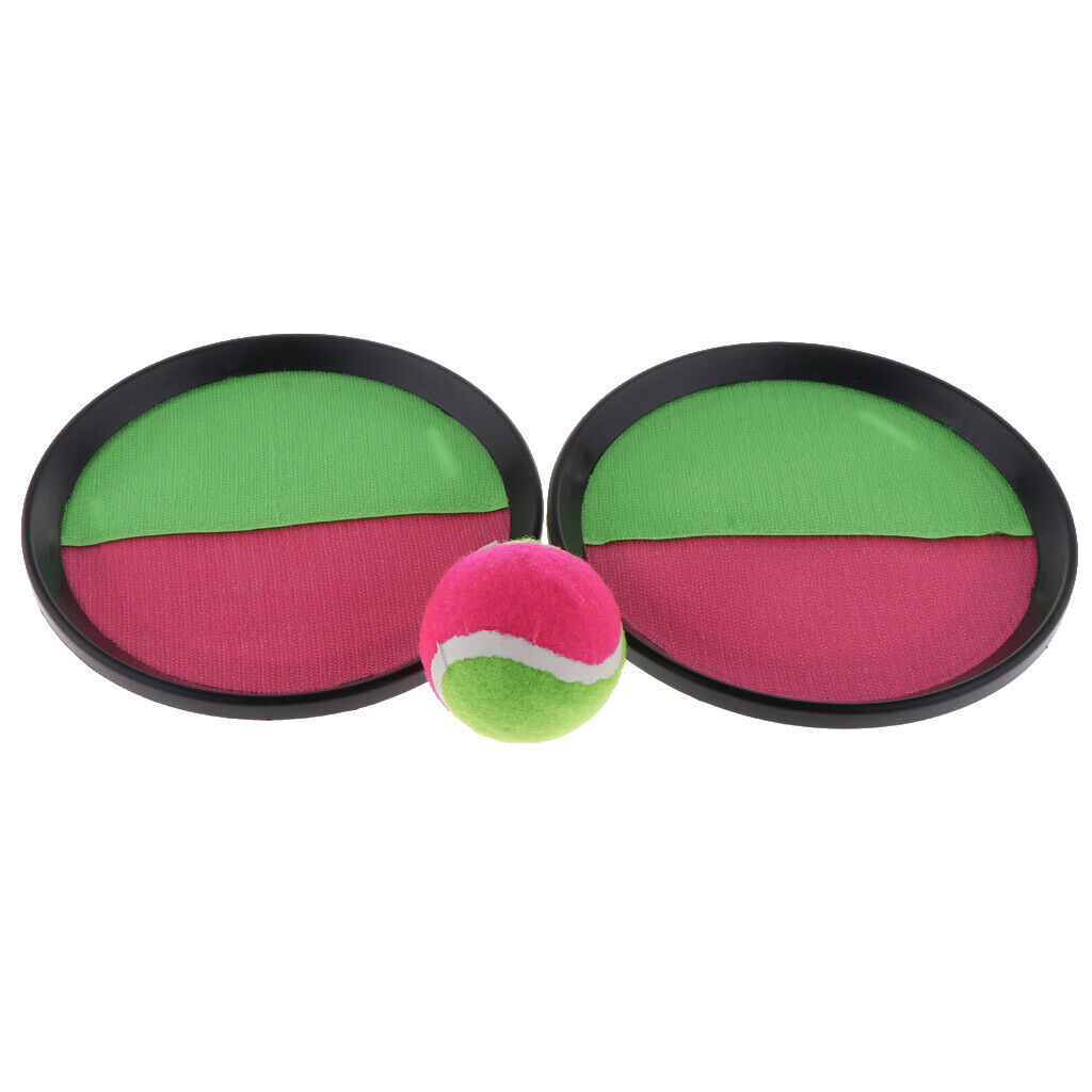 2X Throw Catch Bat Ball Game Sticky Racket Self-Stick Mitts+Elastic Ball Black