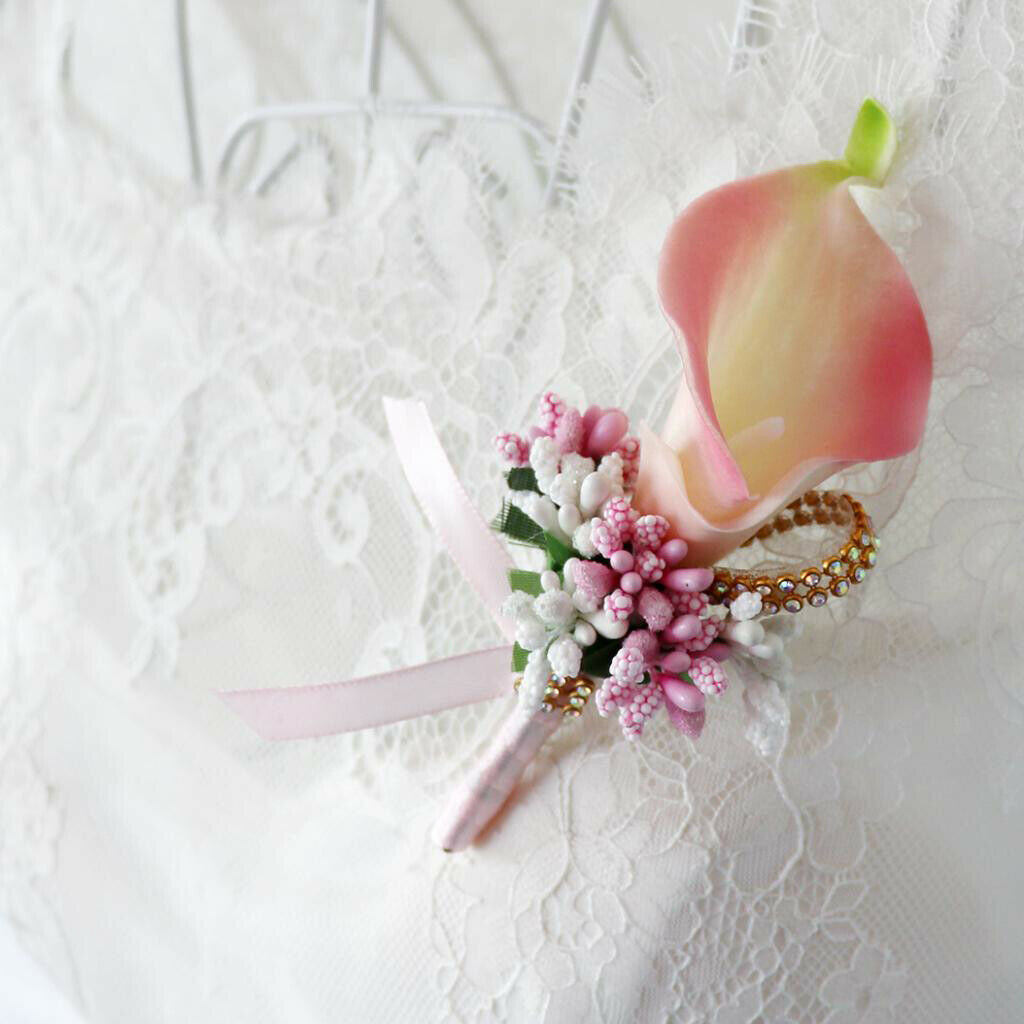 4pcs Flowers Wedding Wrist Flower Corsage with Rhinestone Wristband for Prom,