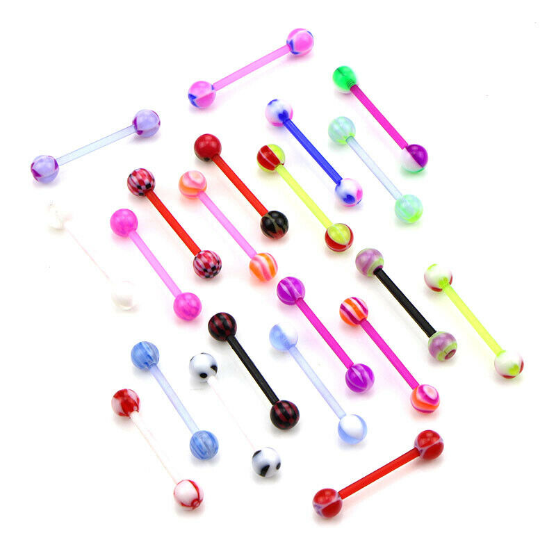 20Pcs/Set Mixed Colors Barbell Ball Tongue Bar Rings Body Piercing Jewel YHM Qx