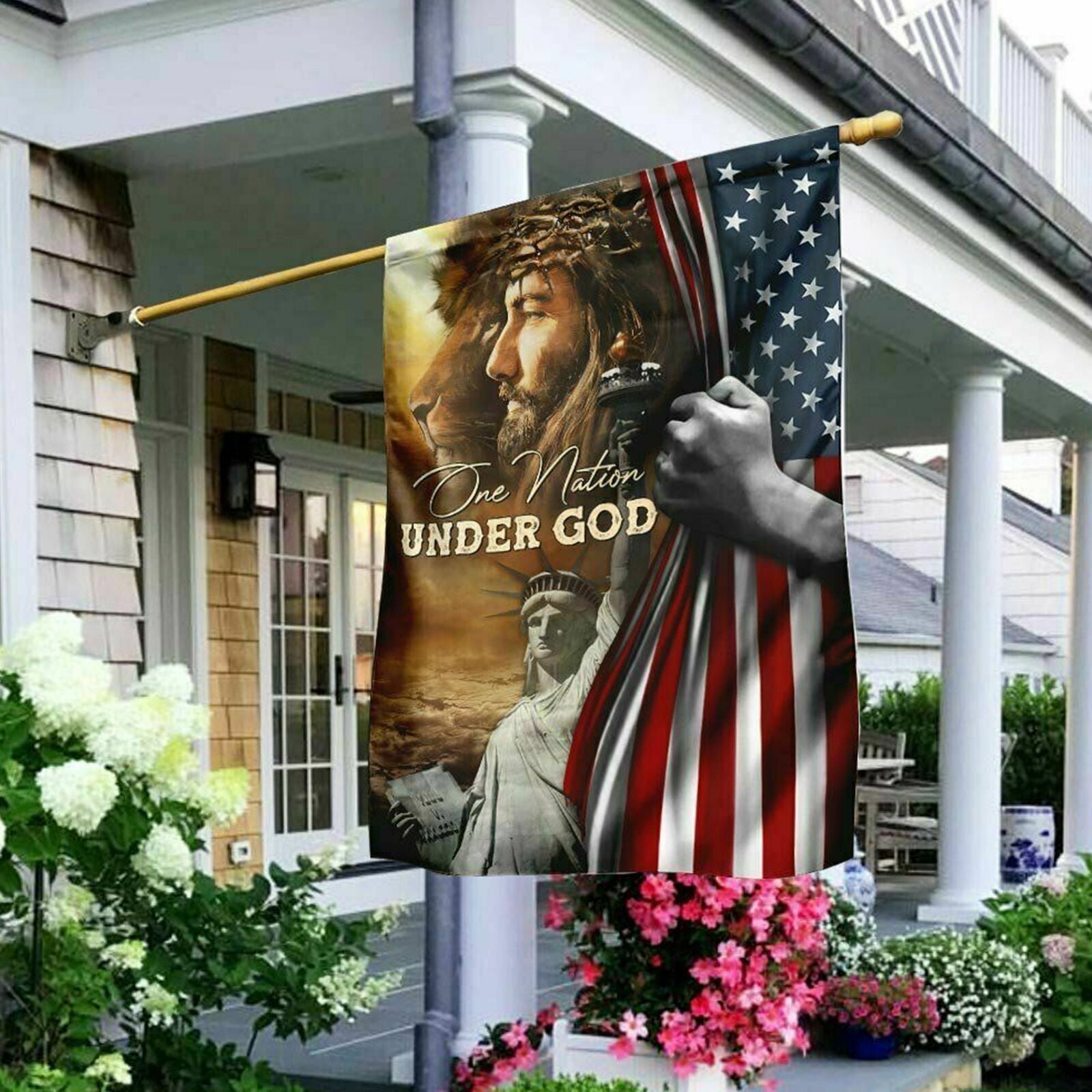 One Nation Under God Jesus Lion American Decoration House And Garden Flag