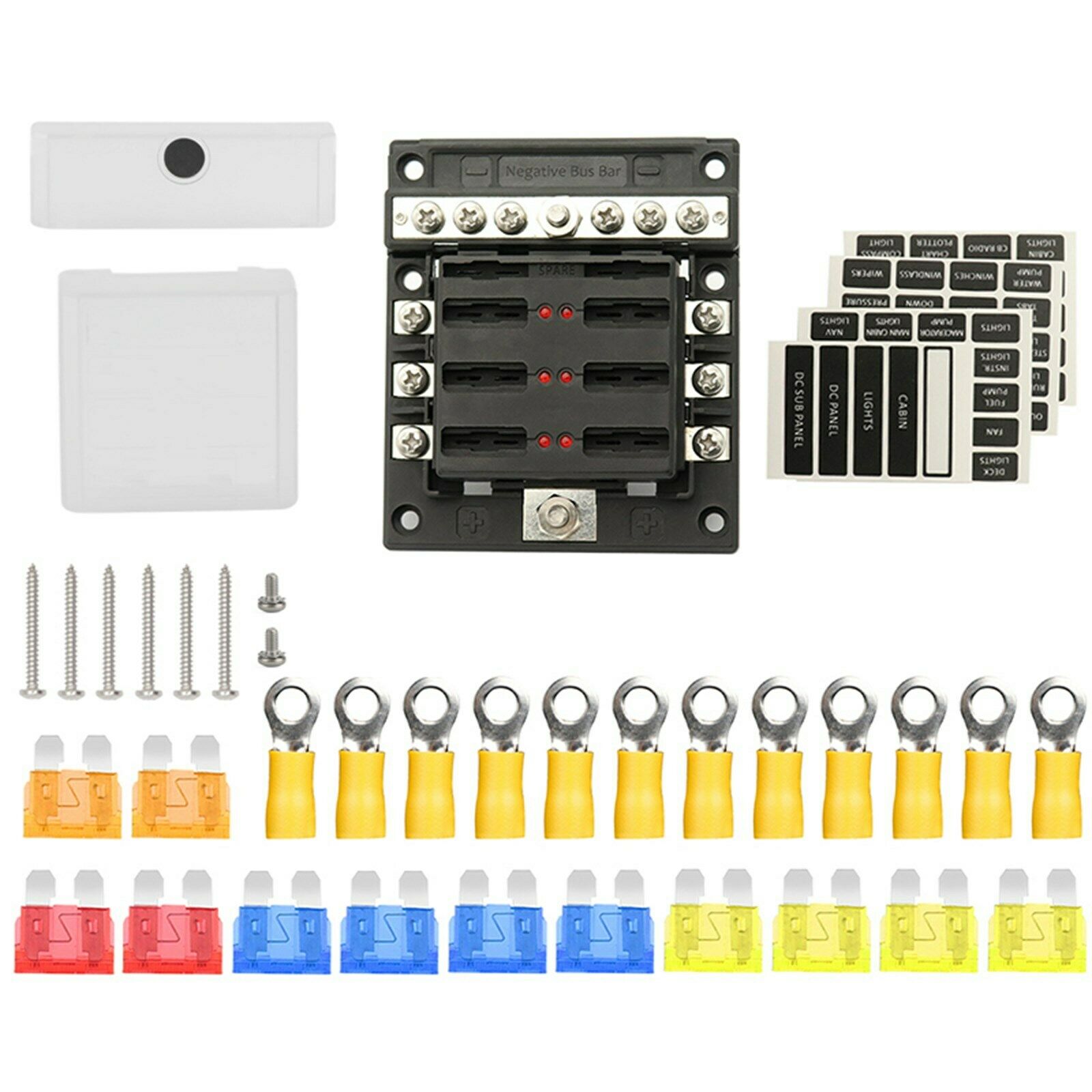 6 Way Fuse Block Detachable Removable Negative Electrode Holder Waterproof CN
