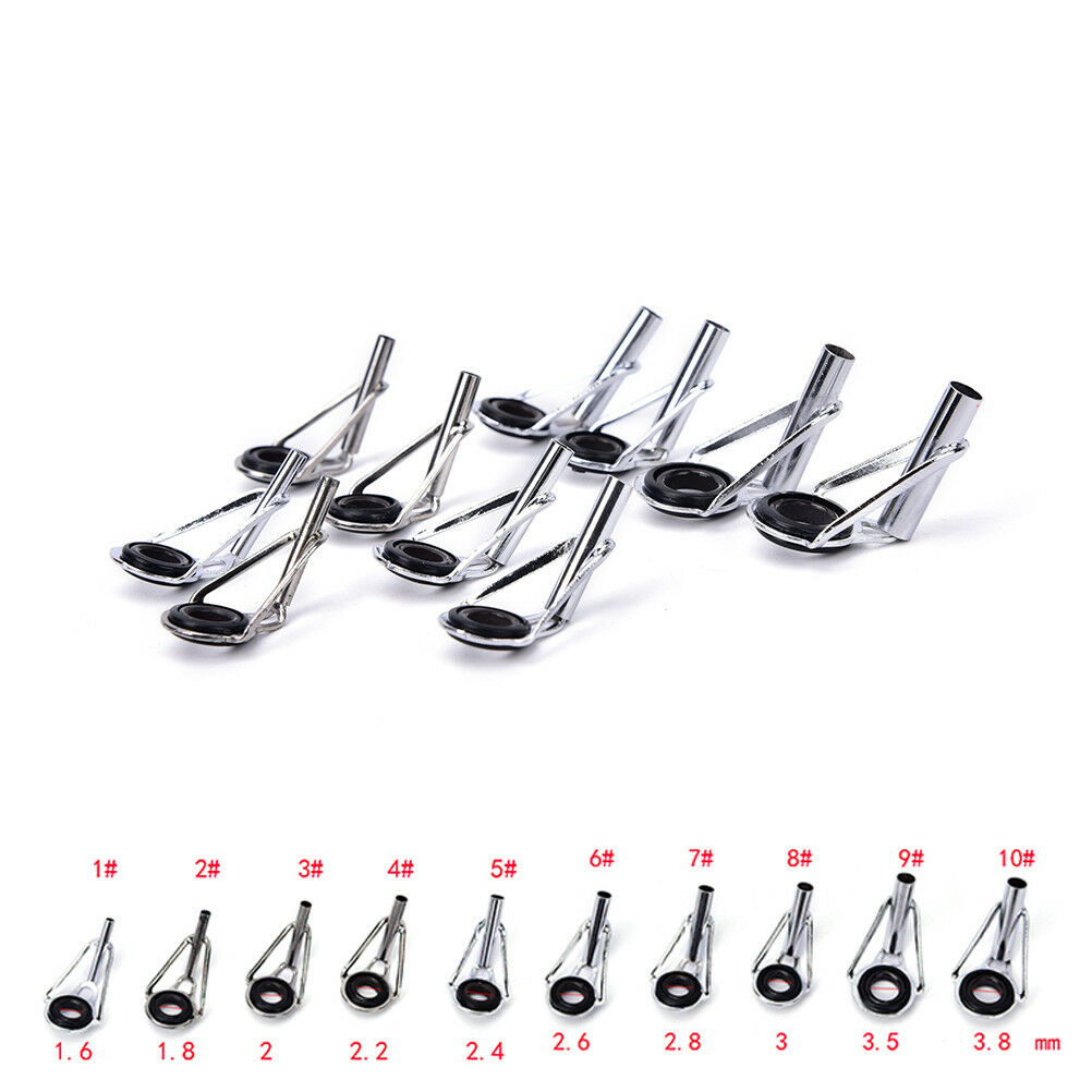 80pcs 10Sizes Steel Fishing Rod Pole Guide Tip Top Ring Eye Repair Kit Black BDA