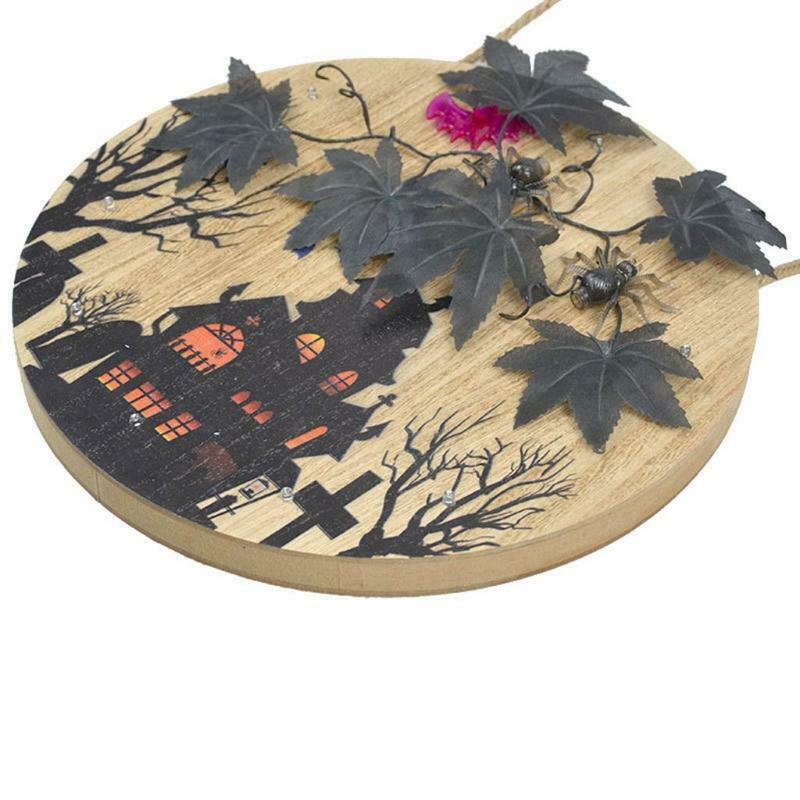 Halloween Maple Leaf Haunted House Glowing Front Door Hanger Decor Entryway Wall