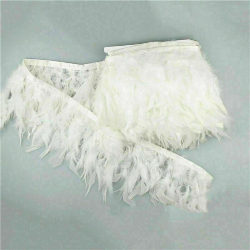 1M White Soft Turkey Feather Fringe Trim for DIY Sewing Millinery Costume Decor