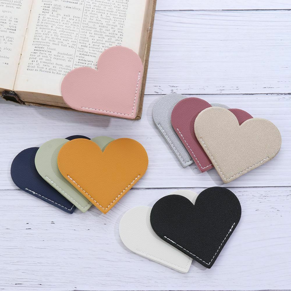Handmade Love Heart Corner Protective Cover Leather Bookmark Book Page Clip