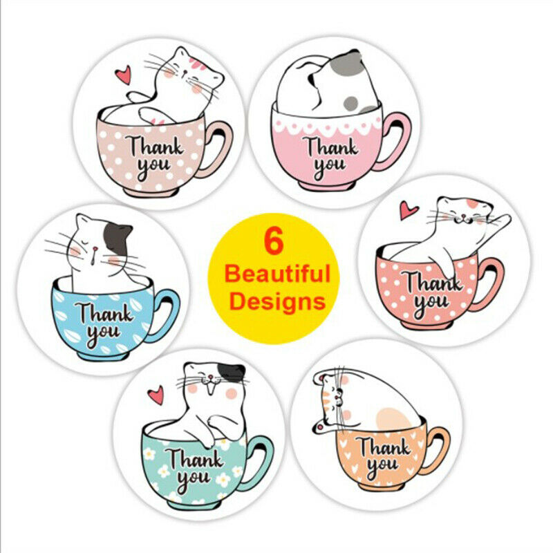 500pcs Cat Thank You Stickers  Round Adhesive seal Labels for Gift Decora.l8