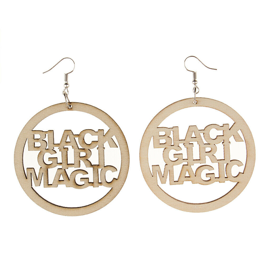3 Pairs Wooden African Wood Ethnic Tribal Black Girl Magic Dangle Earrings