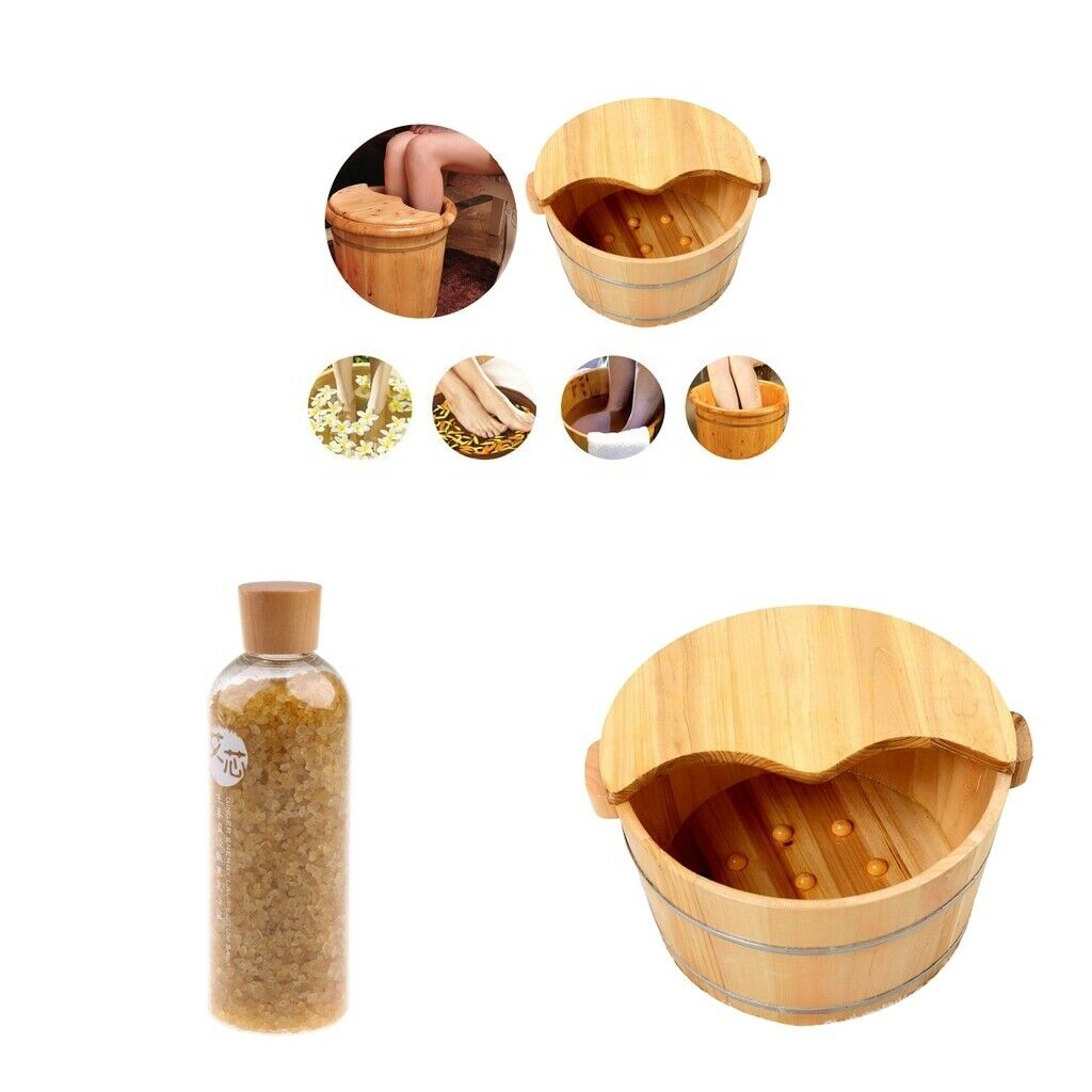 Wood Foot Basin Tub Bucket with Pedicure Salt For Foot Bath Massage Spa