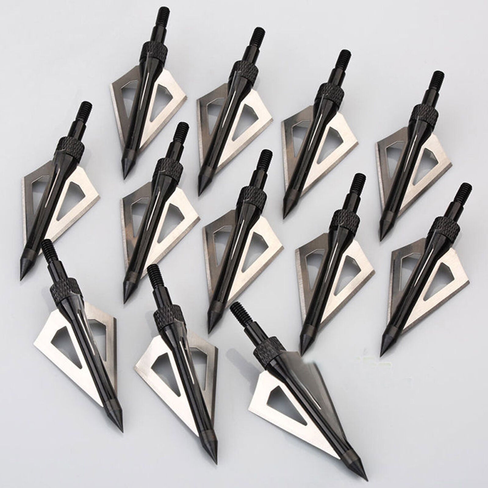 12Pcs Hunting Broadheads 100 Grain 3 Blade Broad Arrow Heads Arrows Screw Tips