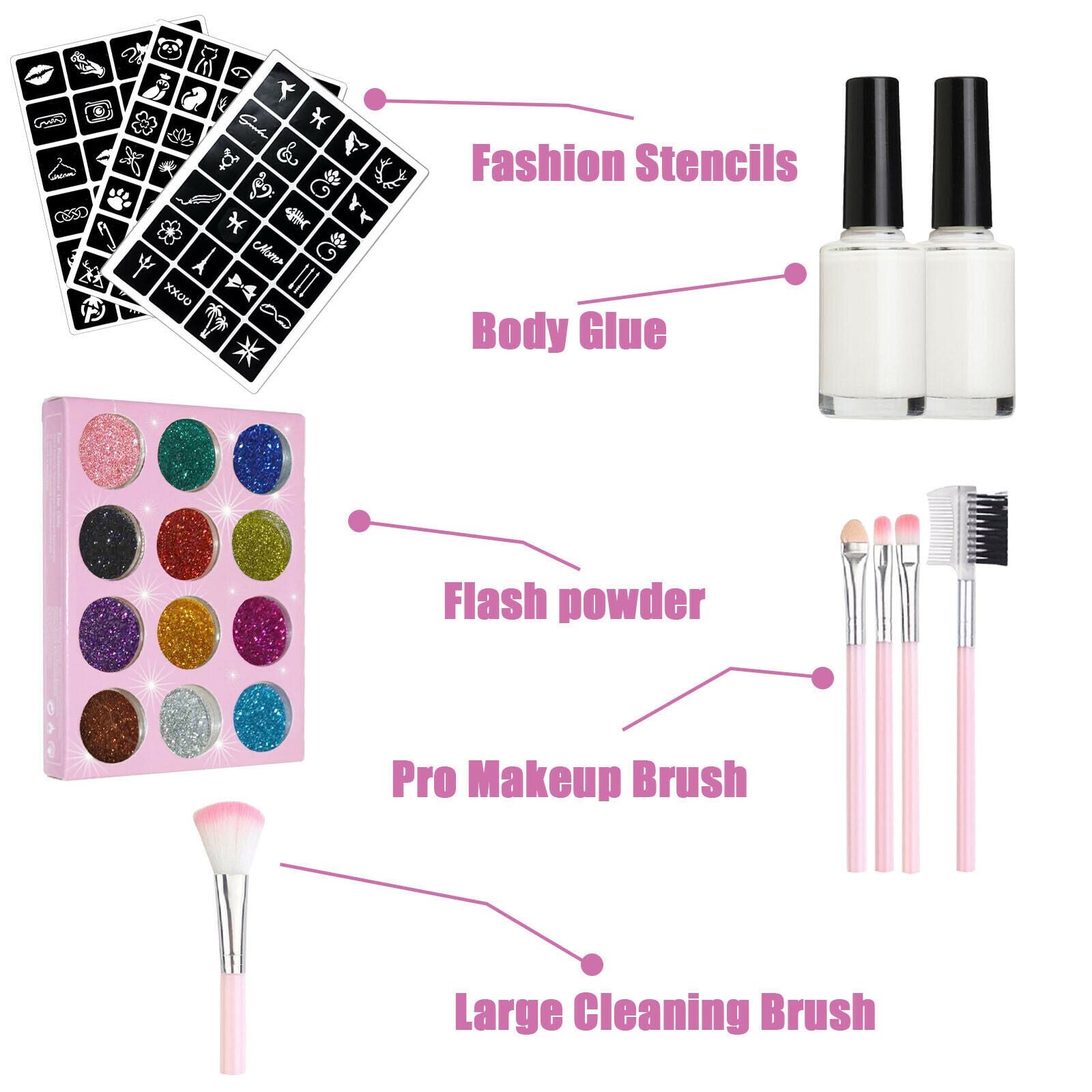 DIY Glitter Tattoo Kit 12 Glitter Colors Brush Set for Girls Kids Teenagers