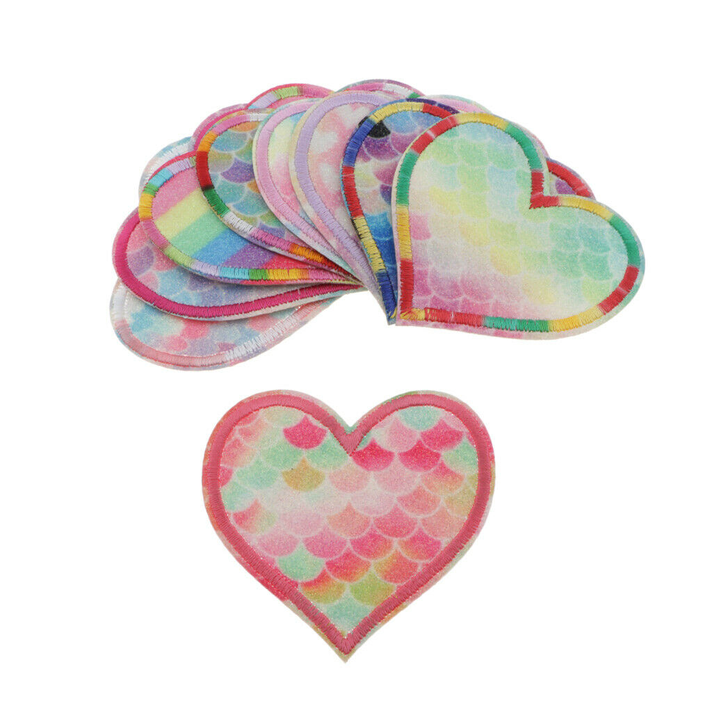 9Pcs Heart Iron/Sew On Patch Mermaid Badge Jeans Jackets Applique Bulk