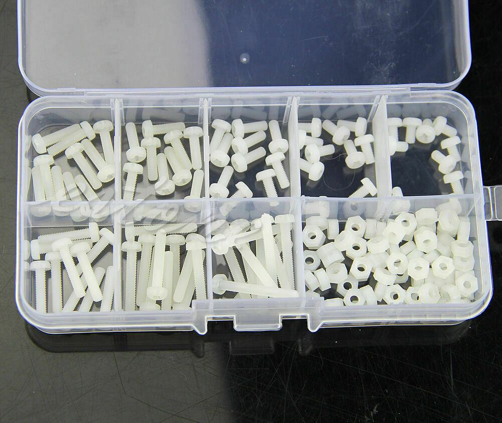 160Pcs White Metric M3  Assortment Stand-off Nylon Screws Bolt & Nuts Kit
