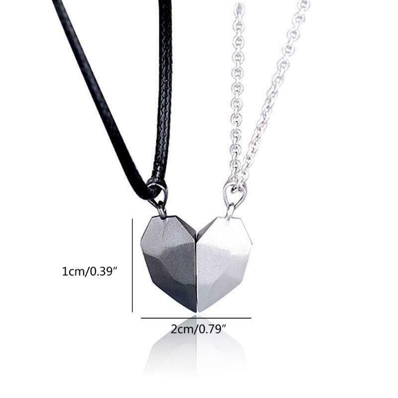 2Pcs Lovers Heart Pendant Couple Strong Magnetic Distance Heart Pendant Necklace