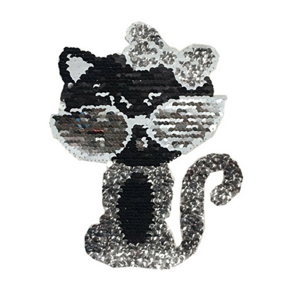 cat reversible sequined sew on patches for clothes diy sweater coat appliq.l8
