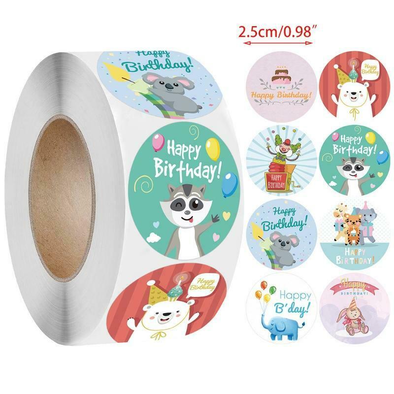 1 Roll Happy Birthday Label Stickers Cute Cartoon Animal Print Craft Per Roll