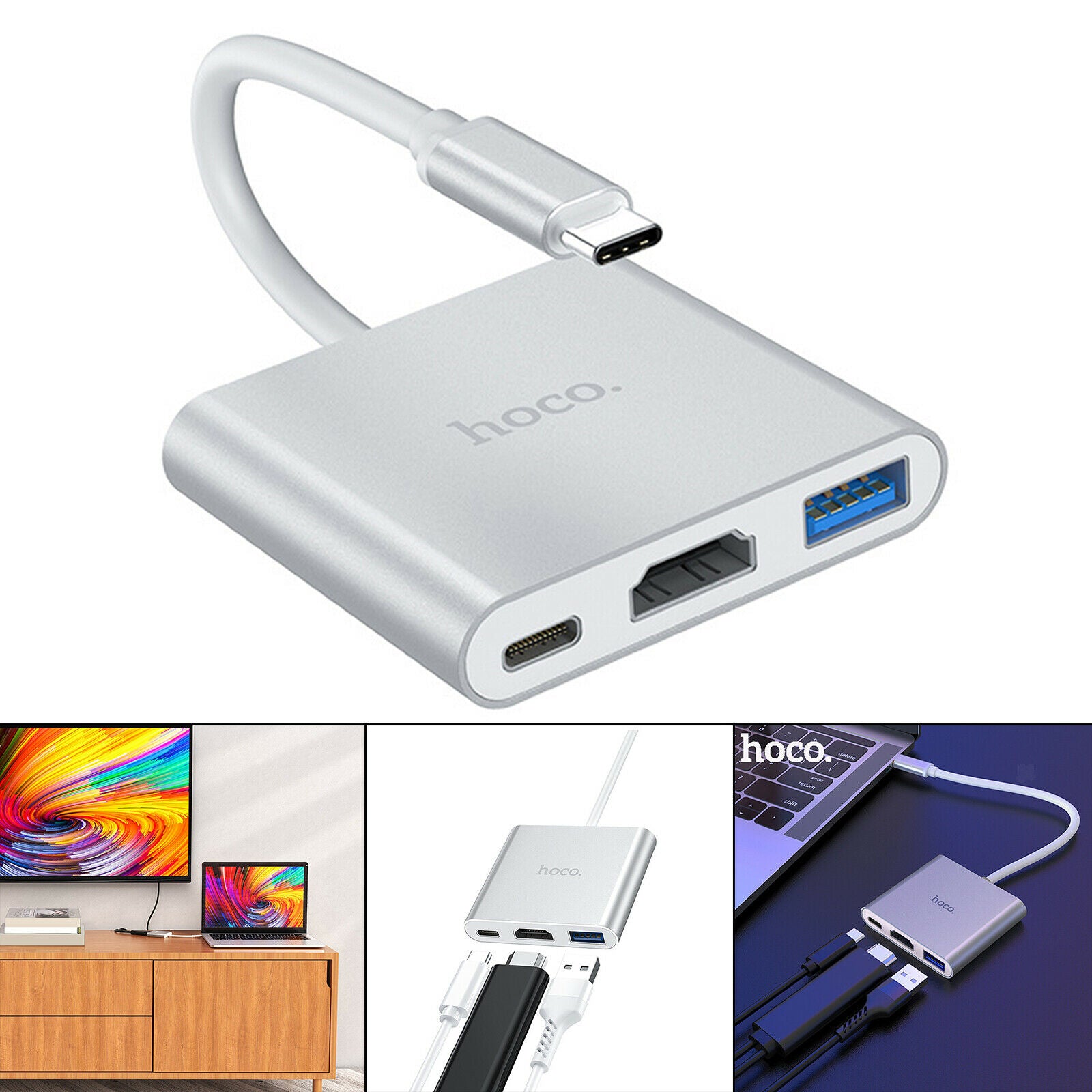 USB 3.1 Type C to HDMI +USB3.0+PD Ports Adapter Converter Hub Splitter