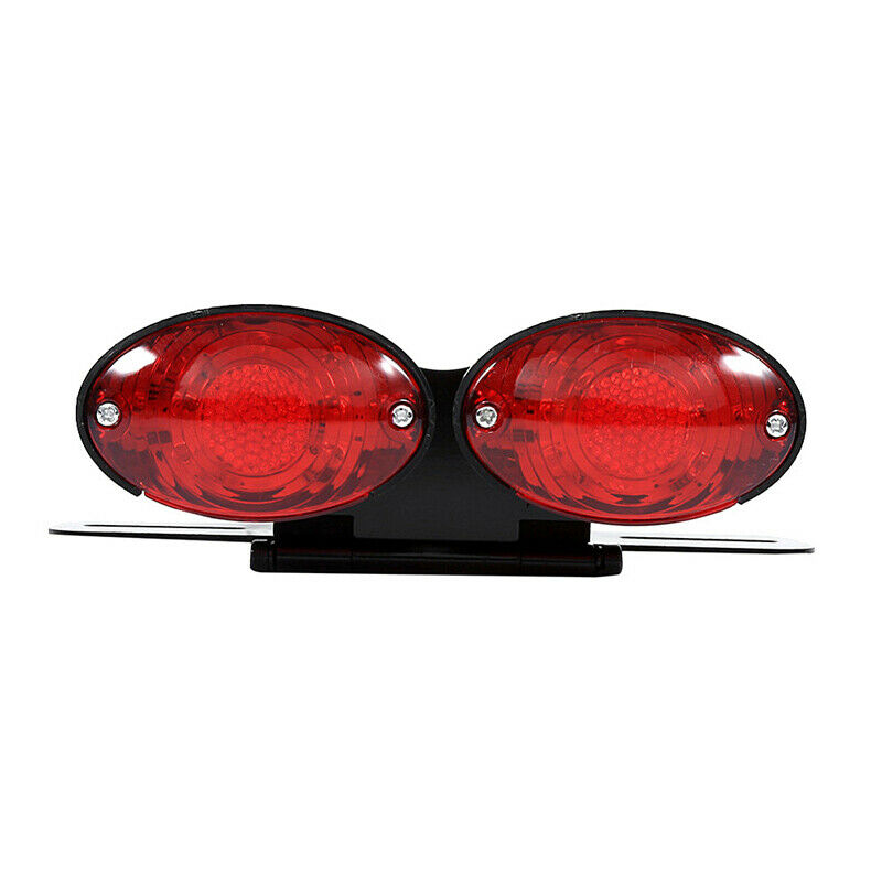 Motorcycle Modification Double Oval LED Tail Brake Lights w/ License Plate Frame