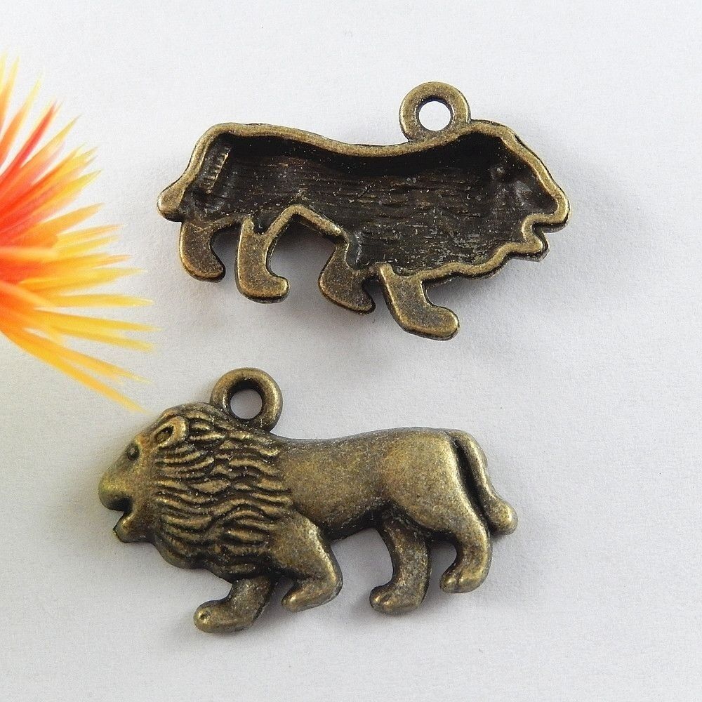 15 Retro Bronze Alloy Lion Pendant Animal Charm Bracelet Jewelry Making 29*19mm