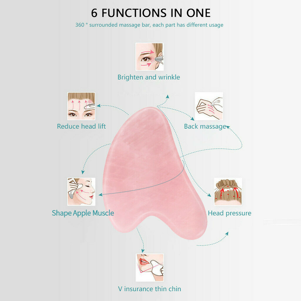 Natural Rose Quartz Stone Guasha Facial Face Neck Body Gua Sha Board Massager PK