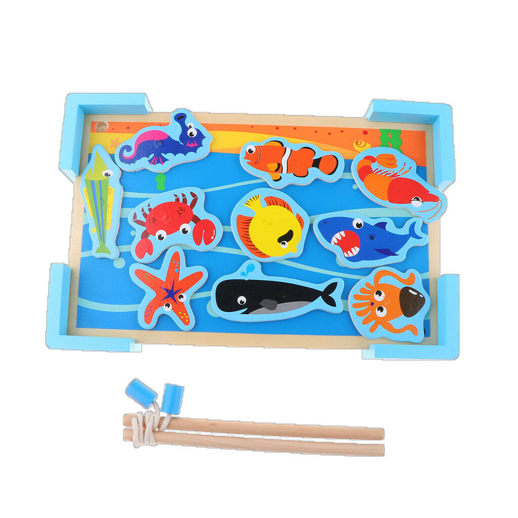 Creative Wooden Magnet Pool Fishing with Marine Life & 2 Rods, Kids Birthday