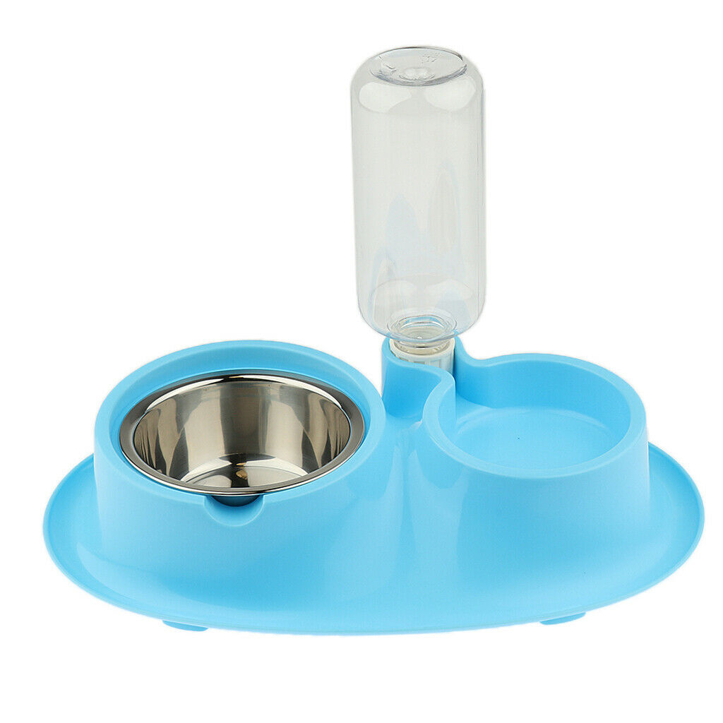 Pet cat and Dog Double Bowls Integrated Automatic Hydrating Food Bowl Blue