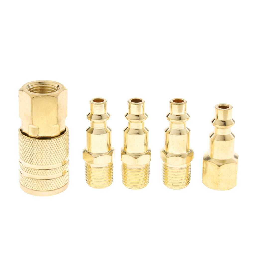 5 Piece Solid Brass Quick Coupler Set Air Hose Connector Fittings Plug 1/4 inch,