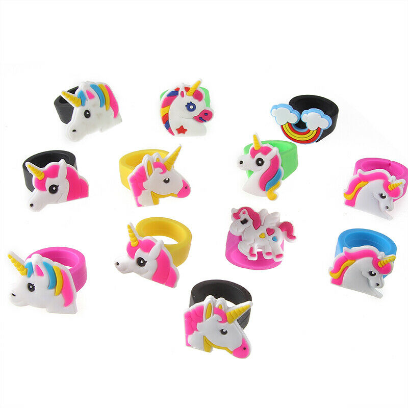 10Pieces Cute Cartoon Kids Unicorn Silicone Rubber Rings Toys Birthday Gift