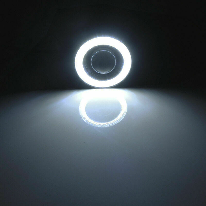 2x White  Car Fog Light Running Lamps COB Halo 3" Angel Eye Ring Hawkeye