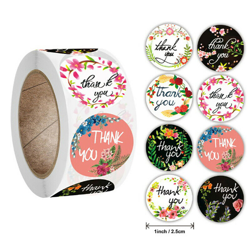 500Pcs/Roll Thank You Stickers 1" Wedding Party Flowers Handmade Adhesive.l8