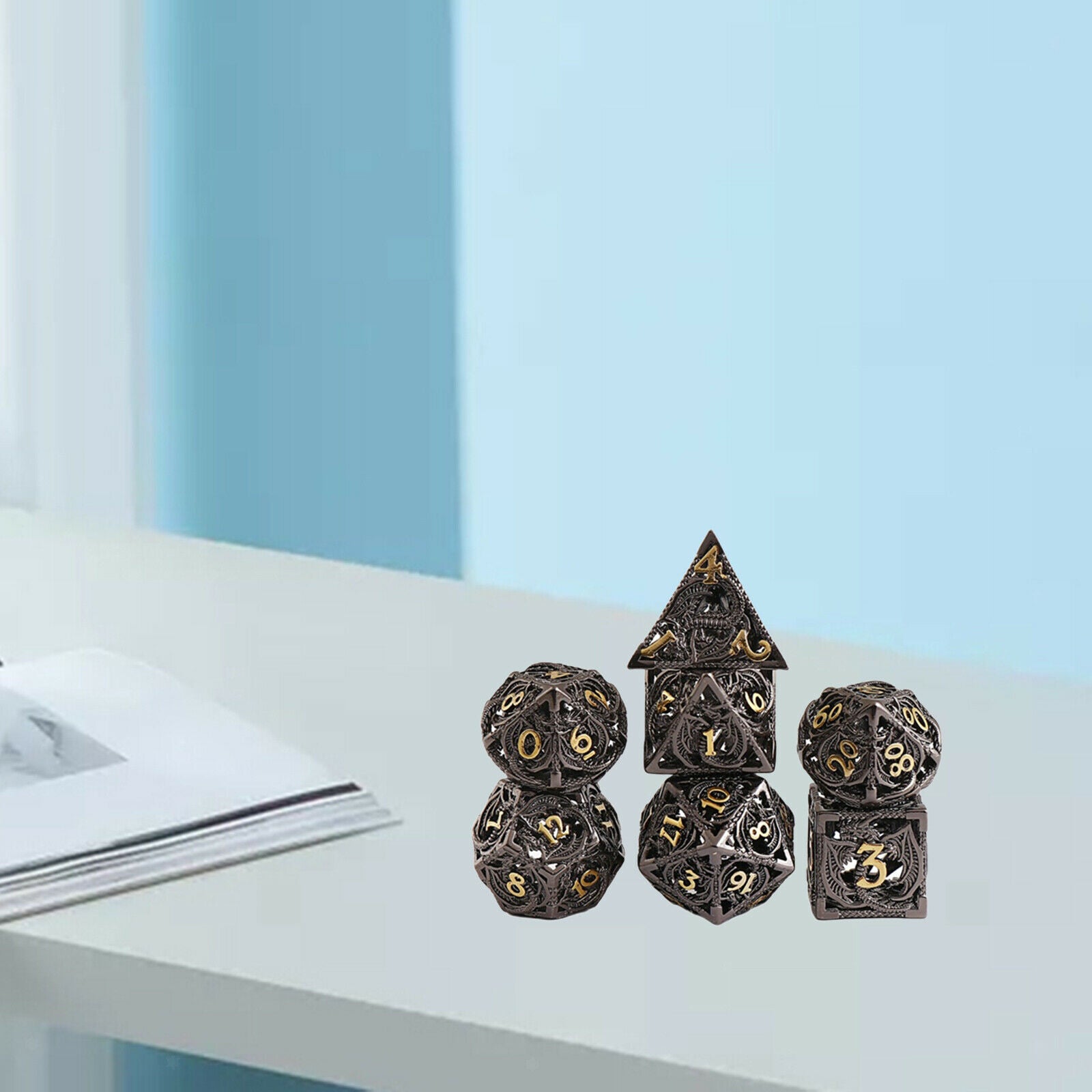 Ancient Copper Metal Hollow Dice Set Rol Polyhedral Dragon Dice Playing Game