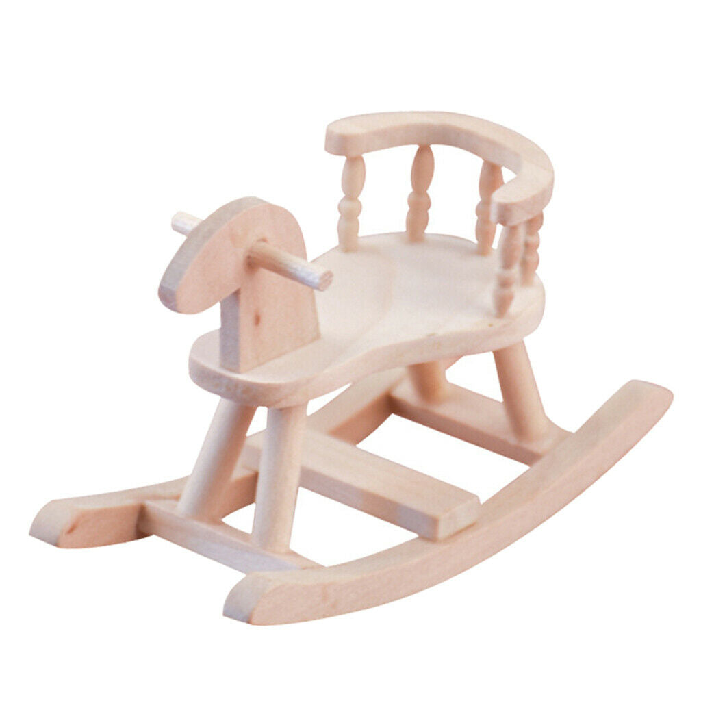 1:12 Wooden Rocking Horse Chair + Red Tricycle Bike for Baby Room Ornaments