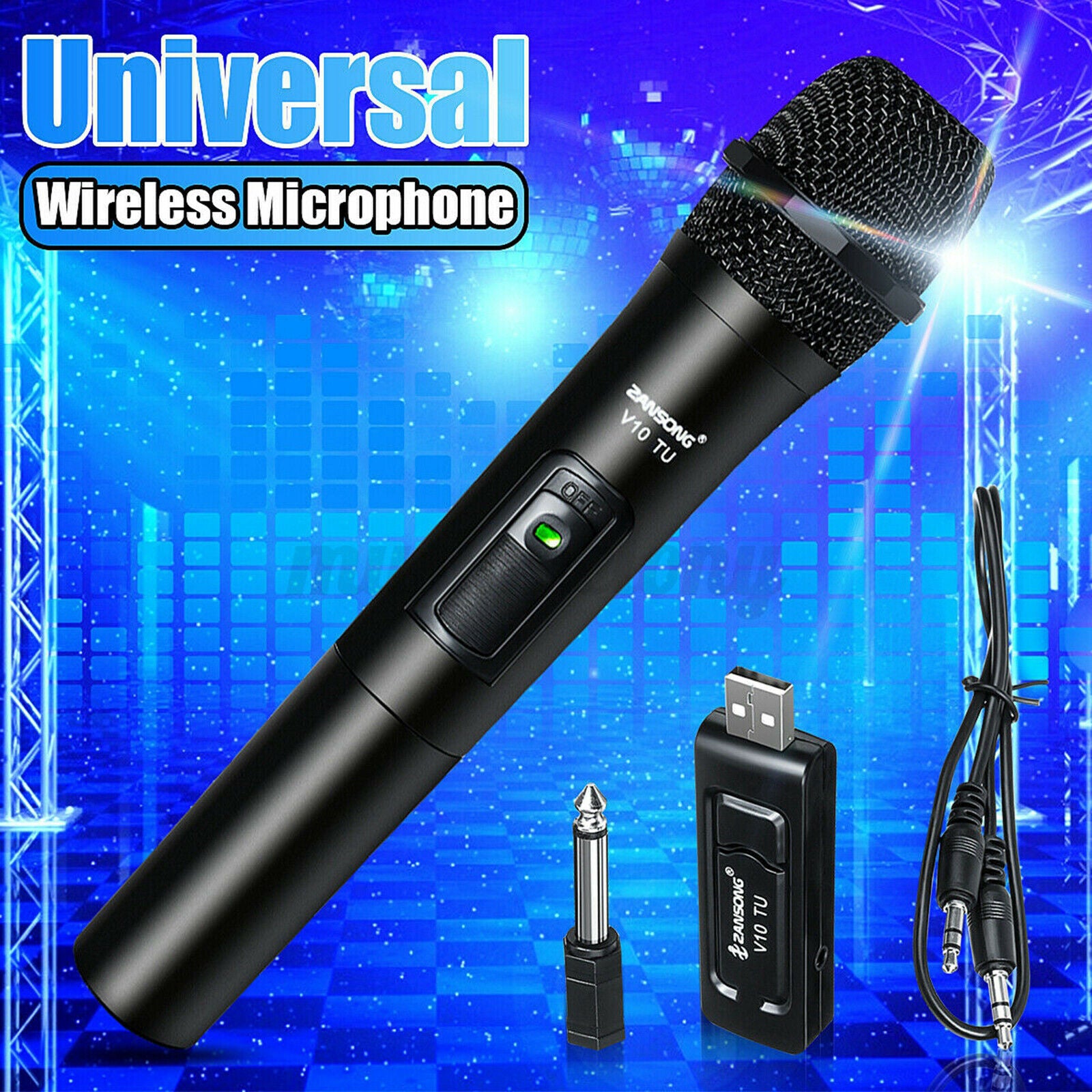 Handheld Wireless Microphone System VHF Mic with Receiver Adaptor For Karaoke