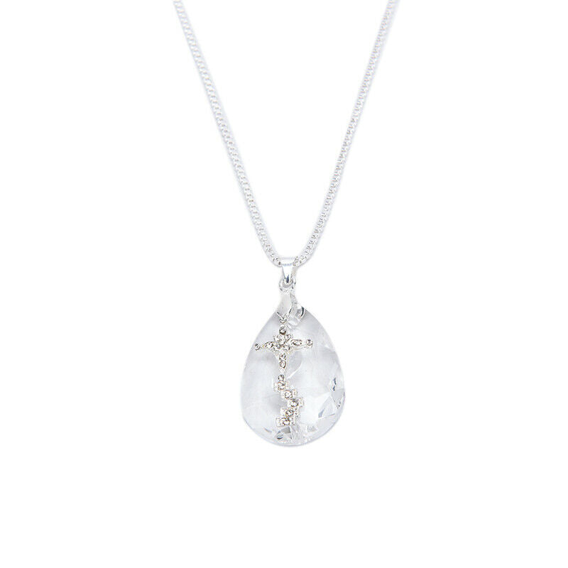 Teardrop Crystal Cross Necklace Engagement Wedding Jewelry Pendant Lover .l8