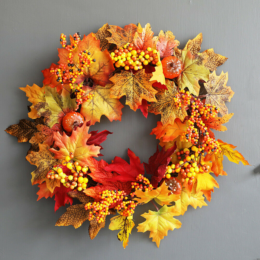 Halloween Maple Leaf Wreath Door Decor Hanging Pendant Simulation Garland @