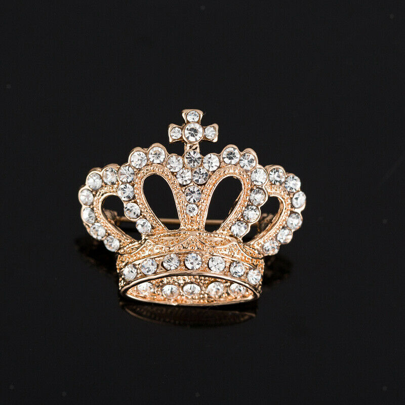 Unisex Shiny Crystal Rhinestone Crown Brooch Pin Wedding Favor Xmas Gift