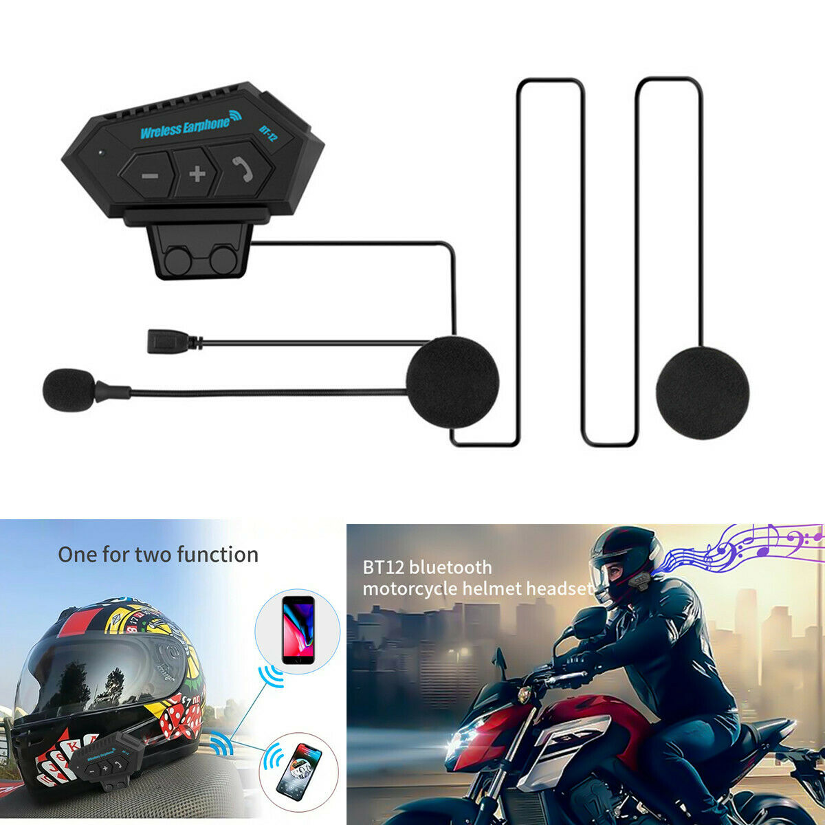 Motorcycle Helmet Headset Earphone Wireless Bluetooth Headphone Speaker Black