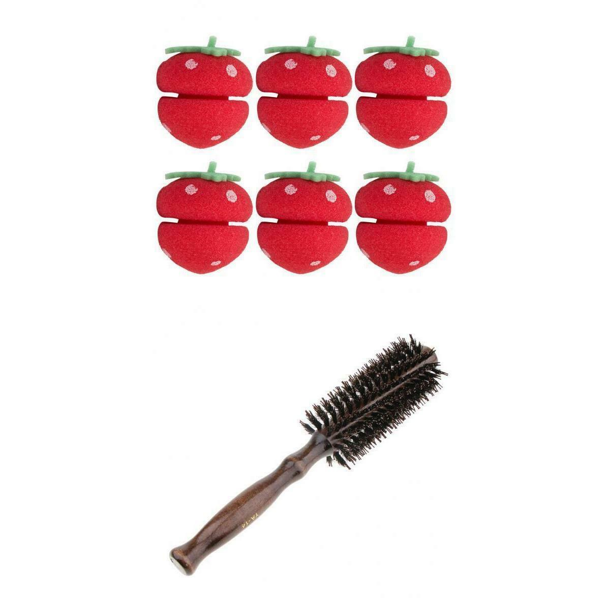 Wood Round Hairdressing Comb brush&Pure Bristle and Strawberry Hair Curlers