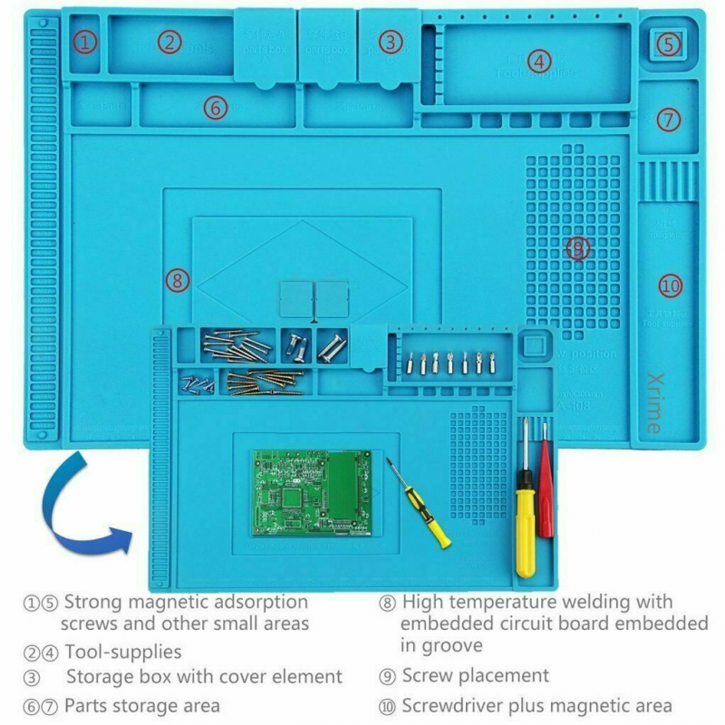 Magnetic Insulation Soldering Iron Silicone Pad Desk Work Pad Telephone Repair
