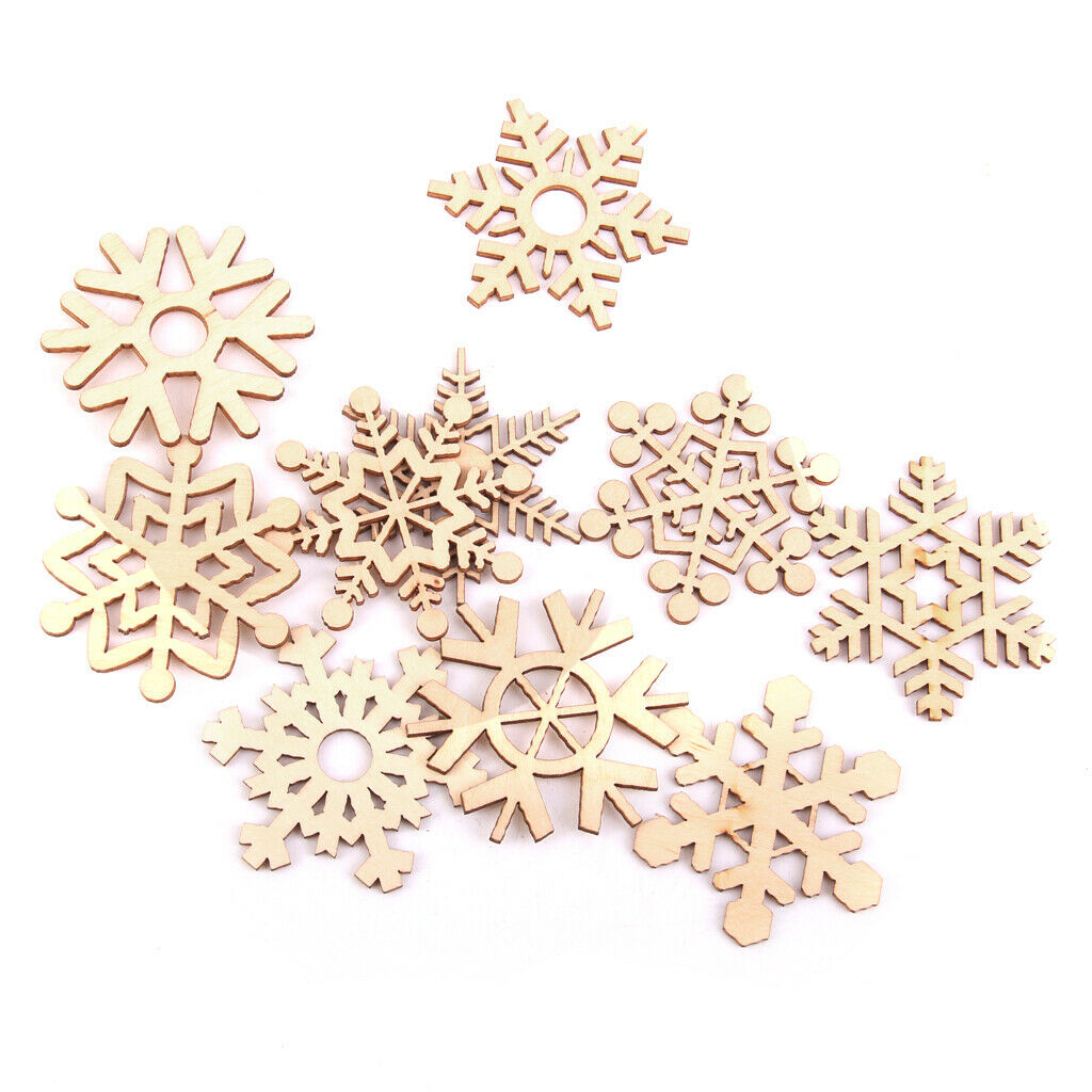50 Pieces Wood Christmas Tree Decorations Snowflake Style