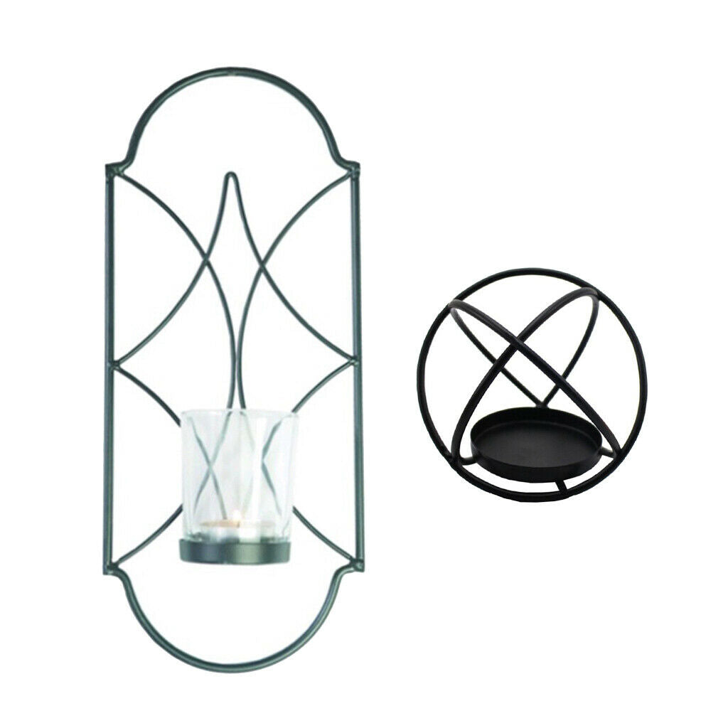 2pcs Metal Wire Candle Holder Geometric Sconce Votive Wall Light for Church