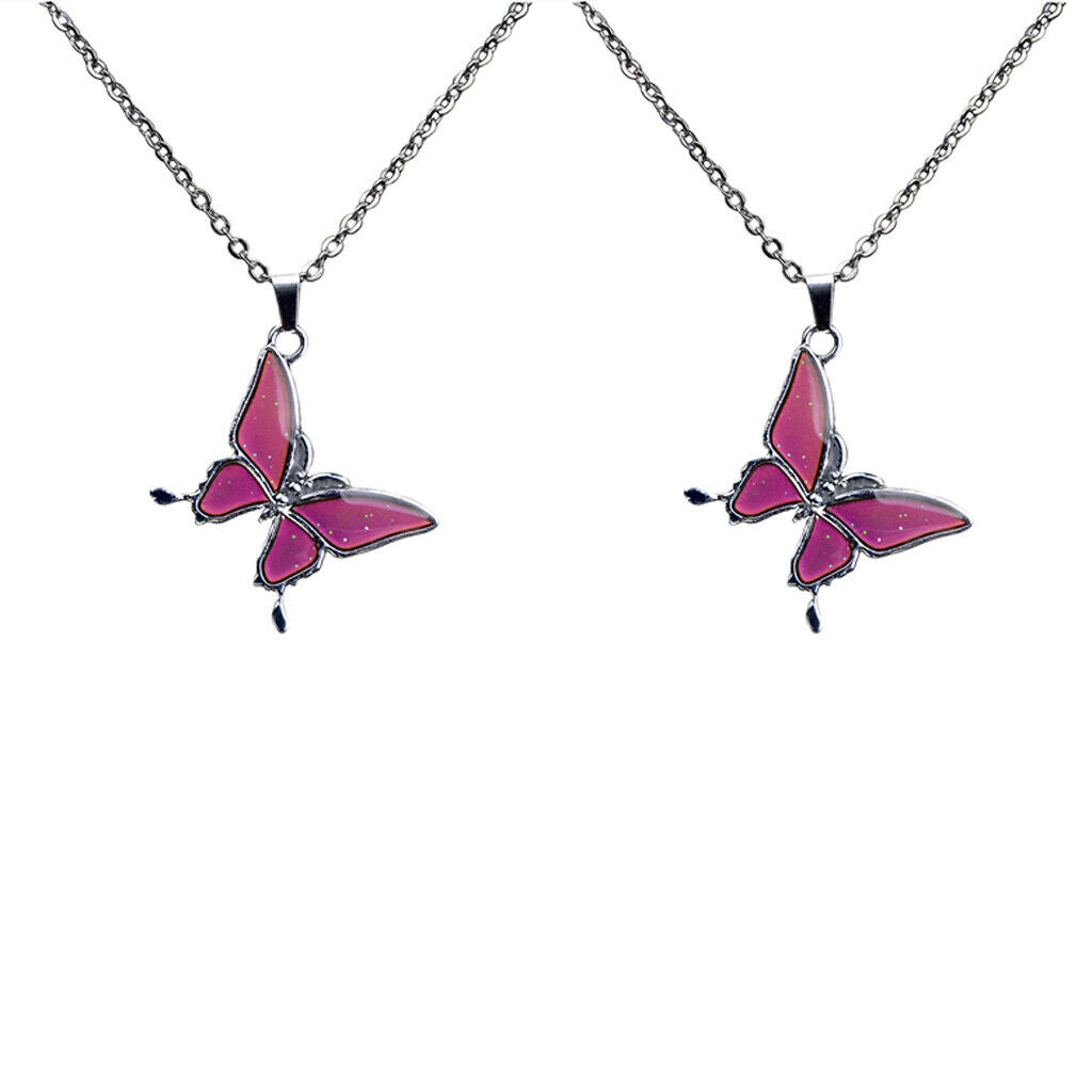 2pcs Fashion Funny Mood Change Color Butterfly Pedant Necklace Girls Jewelry