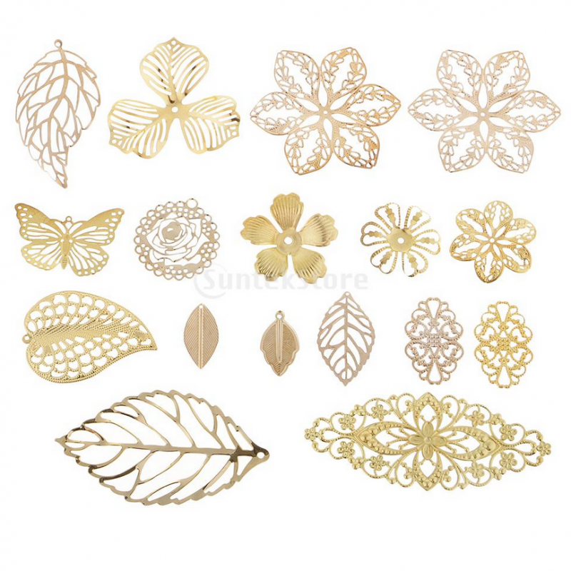 17x Metal Filigree Leaves Charms Pendant Jewelry Making Findings Accessories