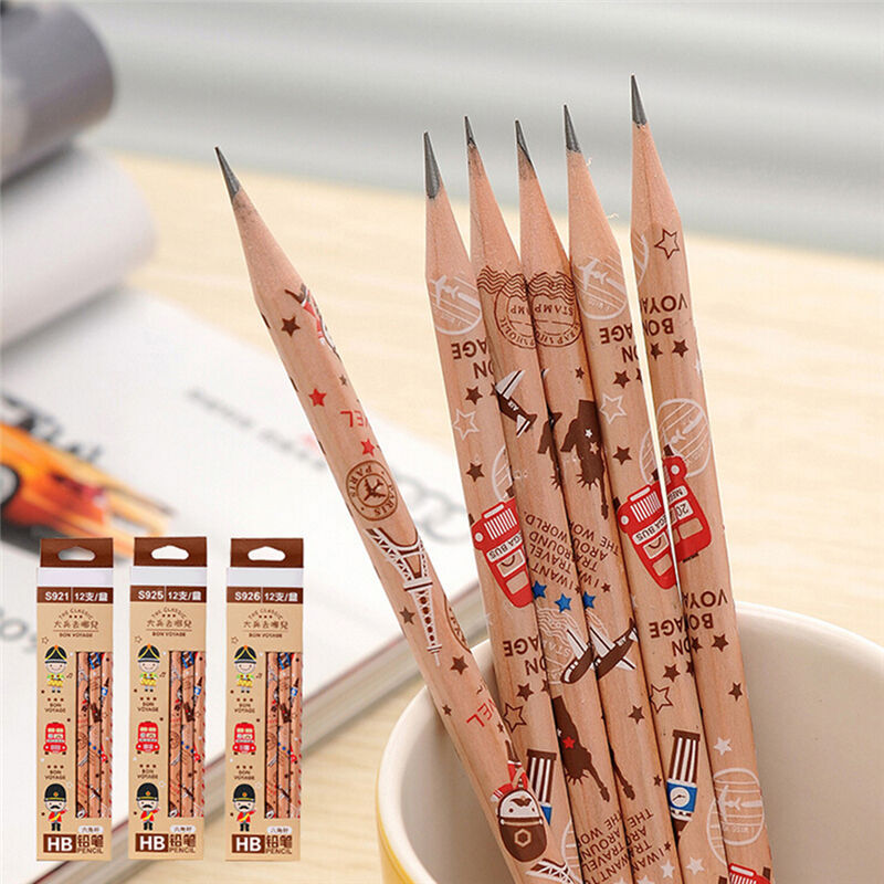 12pcs Cute Pencil Bon Voyage HB School Novelty Writing Wooden Pencil For .l8