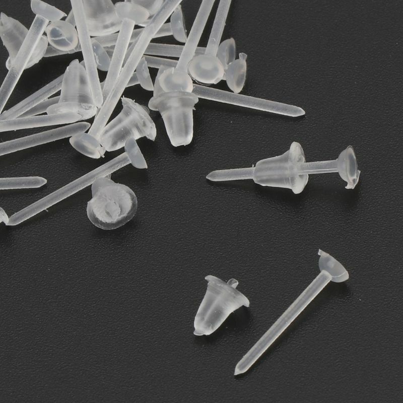 50 Pairs Plastic Invisible Blank Earrings Pins Post with Silicone Earring Backs