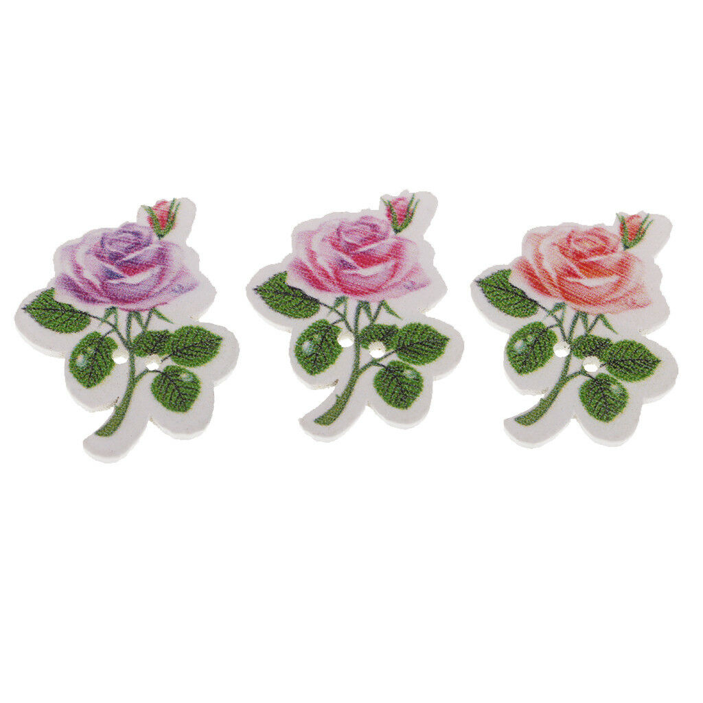 50x Rose Flower Wooden Decorative Buttons for Scrapbook Sewing Embellishment