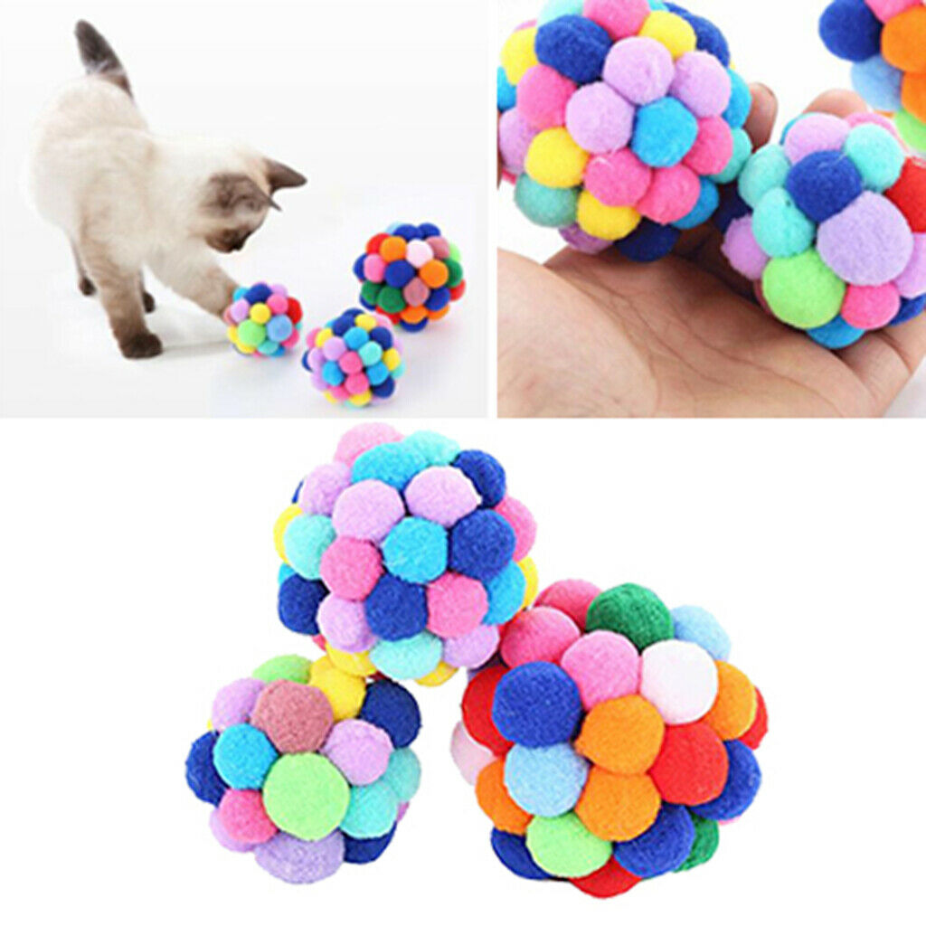 Set of 3 Colorful Cat Kitten Ball Toys Pet Catch Interactive Play Chaser