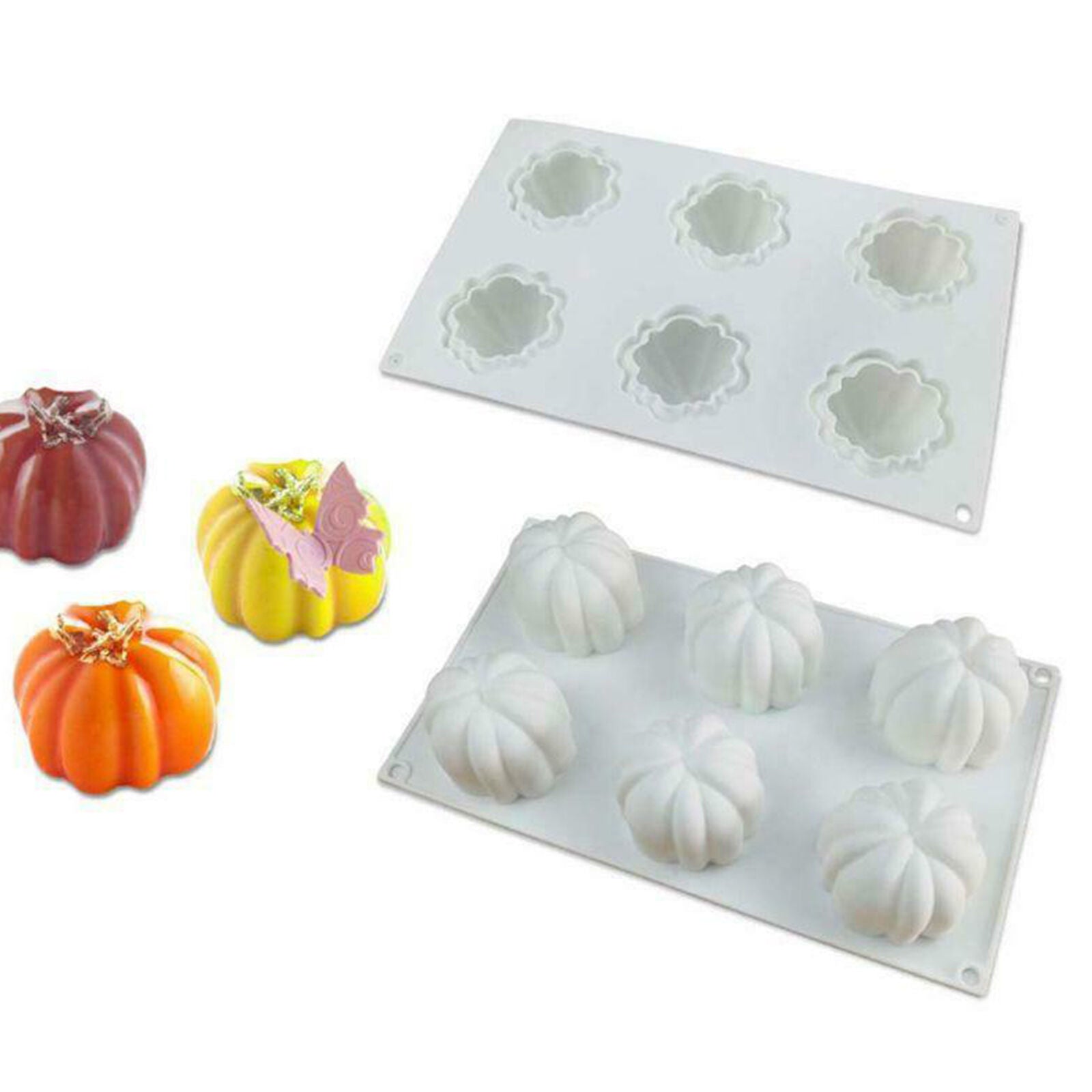 6 Cavity Halloween Pumpkin Silicone Mold Fondant Cake Chocolate Decorating Mould