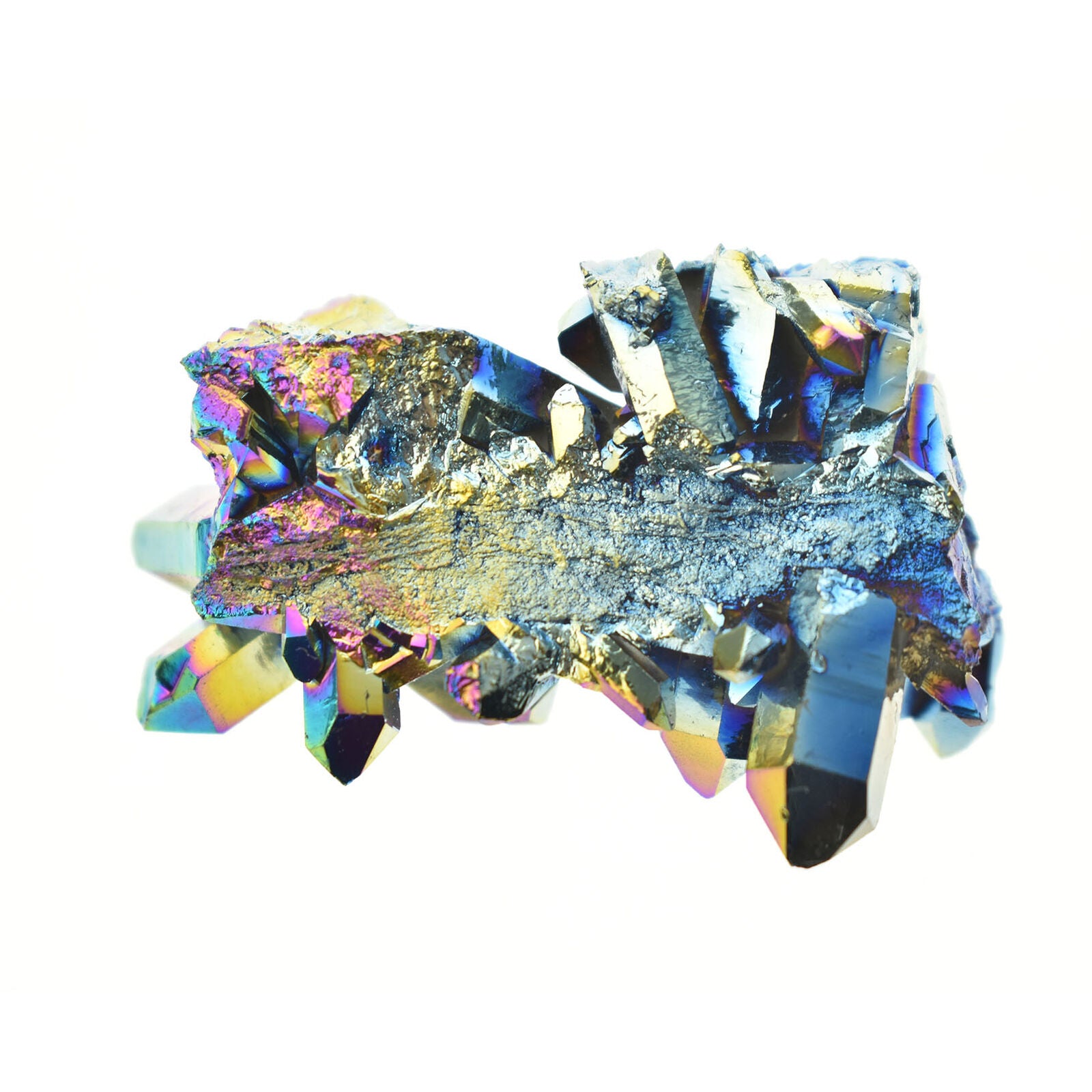 Natural Rainbow Aura Titanium Quartz Crystal Cluster Specimen Healing Stone