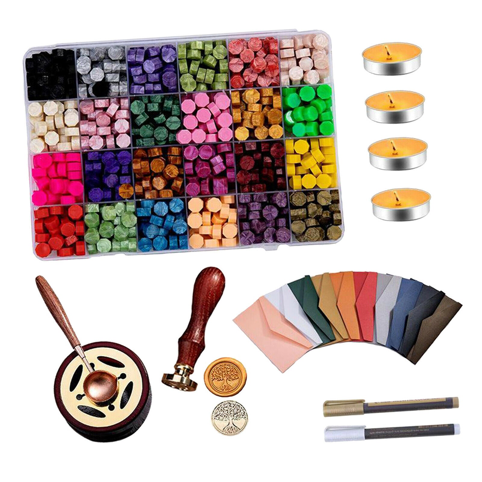 Retro Wax Sealing Beads Stamp Kit for Wedding Letter Card DIY Craft Gift Set