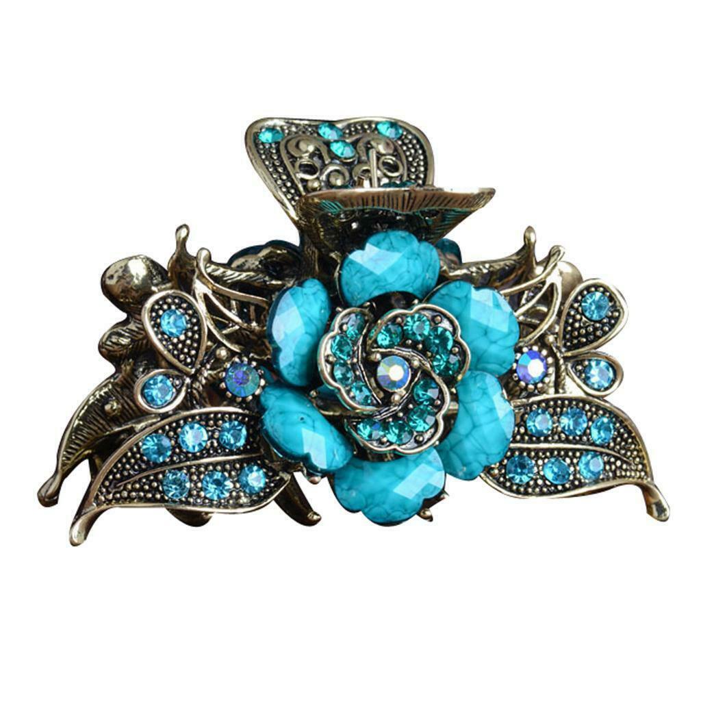 Crystal Turquoise Hair Jaw Claw Clip Metal Hair Grip Clamp Hairpin Rhinestone